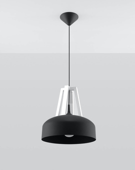 Lámpara colgante CASCO madera negra/blanca + 1x bombilla LED E27 4000K Fría 7,5W 650lm
