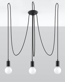 EDISON 3 lámpara colgante negra + 3x bombilla LED E27 3000K Cálida 7,5W 620lm
