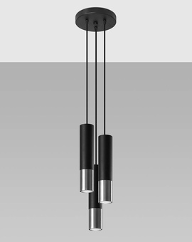 LOOPEZ Lámpara colgante 3P negro/cromo + 3 bombillas LED GU-10 3000K Cálido 7W 620lm