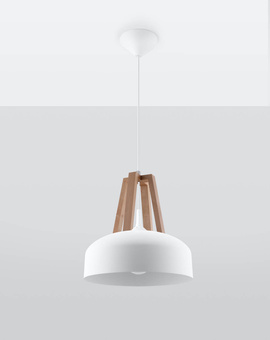 CASCO lámpara colgante blanco/madera natural + 1x bombilla LED E27 3000K cálido 7.5W 620lm