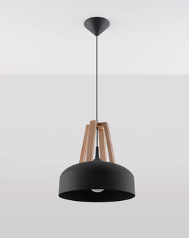 Lámpara colgante CASCO negro/madera natural + 1x bombilla LED E27 3000K cálido 7,5W 620lm