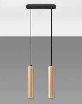 LINO 2 lámpara colgante de madera natural + 2x GU-10 4000K fría 7W 630lm bombilla LED