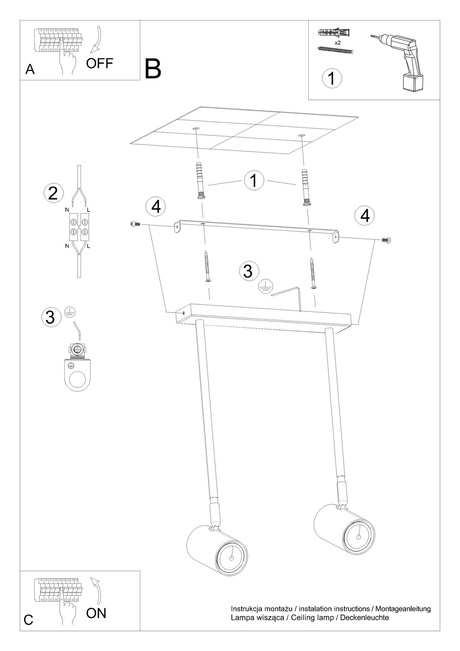Plafond NORANO 2 negro + 2x bombilla LED GU-10 4000K Fría 7W 630lm