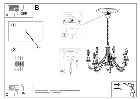 Lámpara de araña MINERWA 7 blanca + 7x bombilla LED E14 4000K Fría 7,5W 650lm