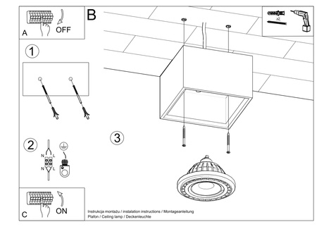 Plafond QUATRO 1 madera natural + 1x bombilla LED GU10 AR111 3000K Cálida 12W 800lm
