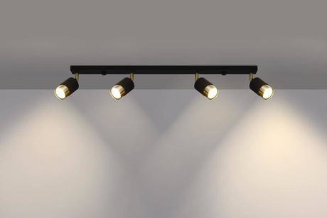 Plafond NERO 4 negro/oro + 4x bombilla LED GU-10 4000K Fría 7W 630lm