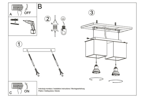 Plafond QUAD 2 blanco + 2x bombilla LED GU-10 4000K Fría 7W 630lm