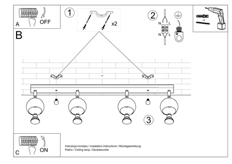 Plafond OCULARE 4L negro + 4x Bombilla LED GU-10 4000K Fría 7W 630lm