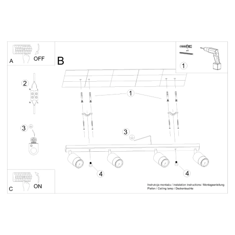 Lámpara de techo NERO 4 negro/cromo