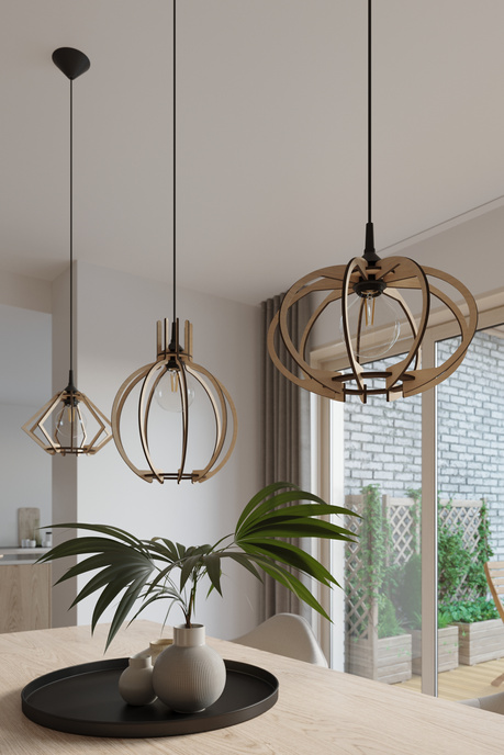 POMPELMO lámpara colgante de madera natural + 1x bombilla LED E27 3000K Cálida 7,5W 620lm