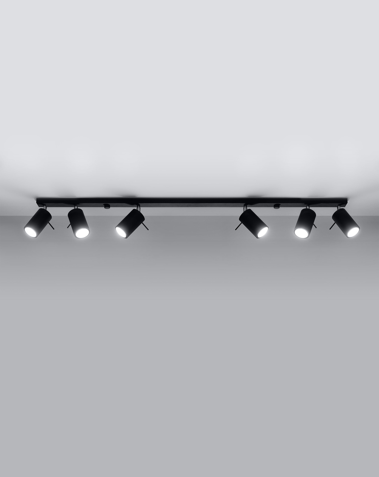 Plafond RING 6L negro + 6x bombilla LED GU-10 3000K Cálido 7W 620lm