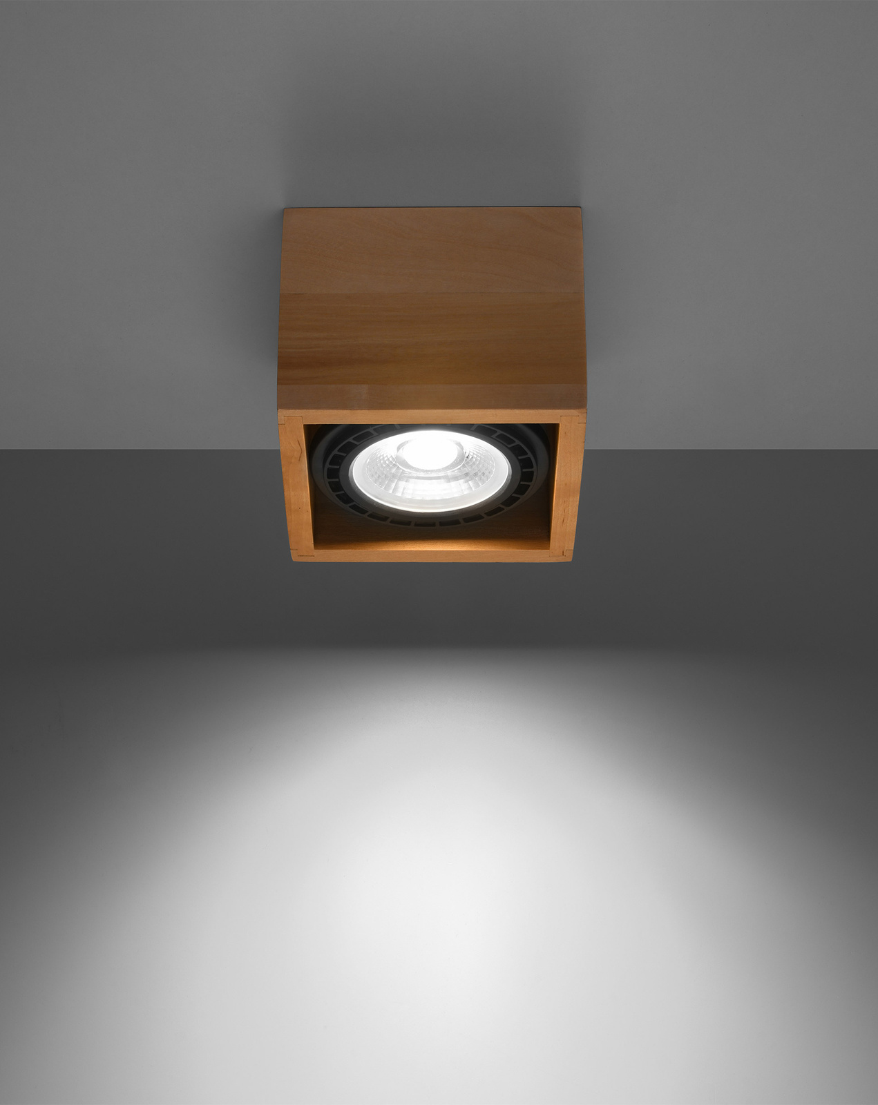 Plafond QUATRO 1 madera natural + 1x bombilla LED GU10 AR111 4000K FRÍO 12W 850lm