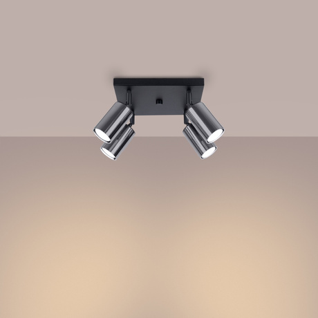 WINX 4 Plafón negro/cromo + 4x Bombilla LED GU-10 4000K Frío 7W 530lm