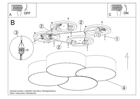 Plafond CIRCLE 4 blanco + 8x Bombilla LED E27 3000K Cálido 7,5W 620lm