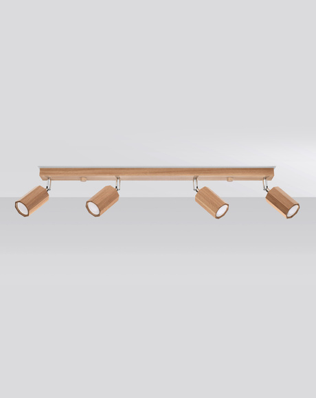 Plafond ZEKE 4 roble + 4x bombilla LED GU-10 4000K Fría 7W 630lm