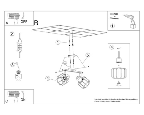 BELUCI 2 plafond negro + 2x bombilla LED E14 3000K Warm 7.5W 620lm