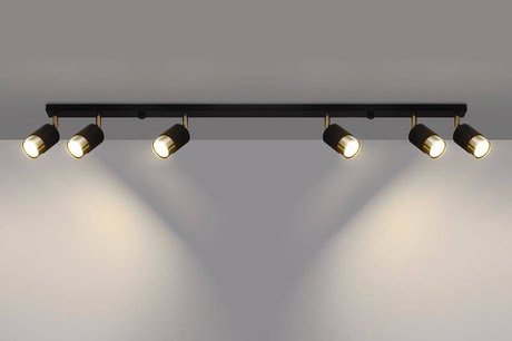 Plafond NERO 6 negro/oro + 6x bombilla LED GU-10 3000K Cálido 7W 620lm
