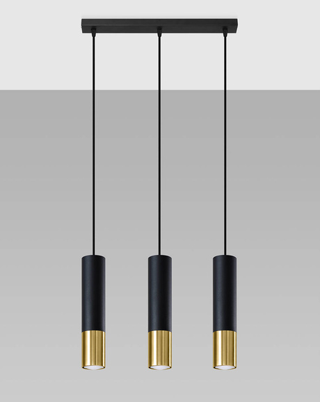 LOOPEZ Lámpara colgante 3L negro/oro + 3 bombillas LED GU-10 3000K Warm 7W 620lm