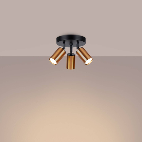 WINX Plafón 3P negro/cobre + 3x bombilla LED GU-10 3000K Cálido 7W 510lm