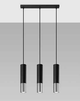 LOOPEZ 3L lámpara colgante negro/cromo + 3x bombilla LED GU-10 4000K Fría 7W 630lm