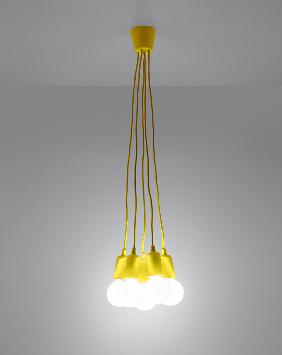 DIEGO 5 lámpara colgante amarillo + 5x bombilla LED E27 3000K Cálido 7,5W 620lm
