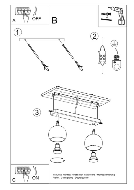 Plafond OCULARE 2 negro + 2x bombilla LED GU-10 3000K Cálido 7W 620lm