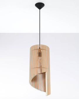 Lámpara colgante ALEXIA madera natural + 1x bombilla LED E27 3000K cálida 7.5W 620lm