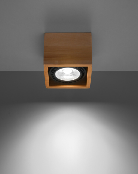 Plafond QUATRO 1 madera natural + 1x bombilla LED GU10 AR111 3000K Cálida 12W 800lm