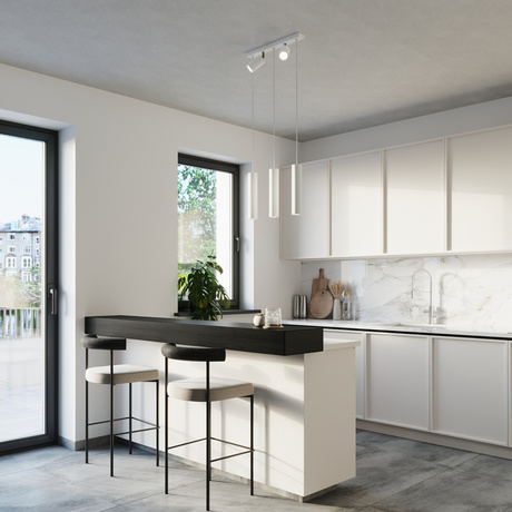 RING 3 lámpara colgante blanco + 5x bombilla LED GU-10 3000K Cálido 7W 620lm