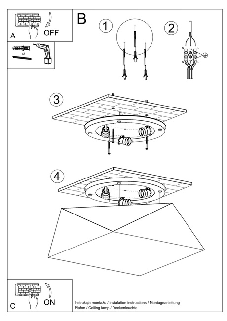 Plafond HEXA 45 NEGRO + 3x Bombilla LED E27 3000K Cálida 7,5W 620lm