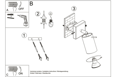 Aplique NERO negro/cromo + 1x bombilla LED GU-10 3000K Cálida 7W 620lm
