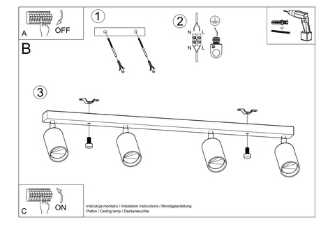 Plafond BERG 4 madera natural + 4x bombilla LED GU-10 4000K Fría 7W 630lm
