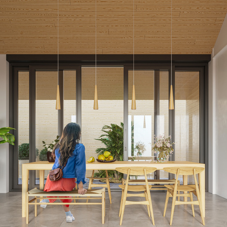 SULA 1 lámpara colgante de madera natural + 1x bombilla LED GU-10 4000K fría de 7W y 630lm