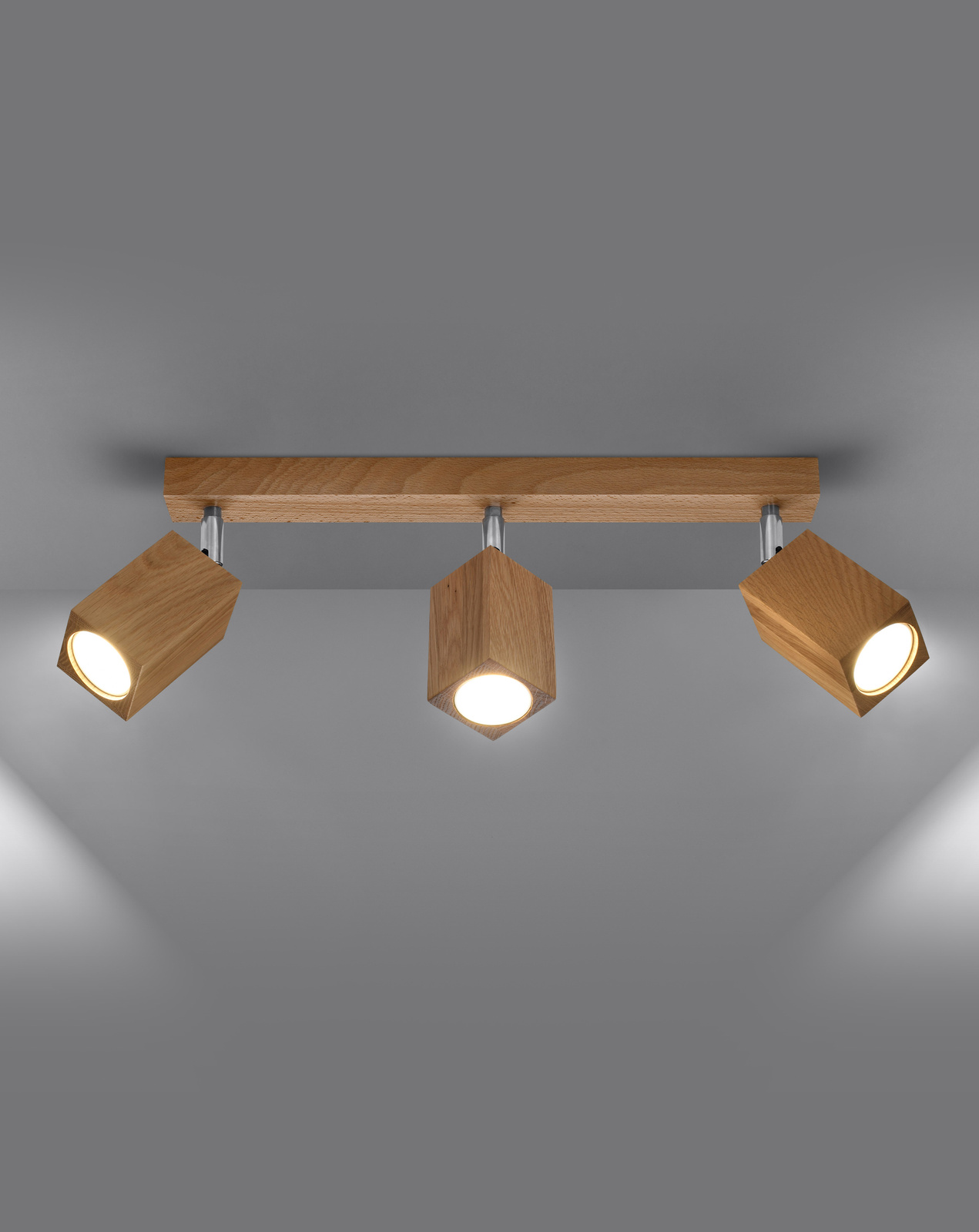 Plafond KEKE 3 roble + 3x bombilla LED GU-10 3000K Cálida 7W 620lm
