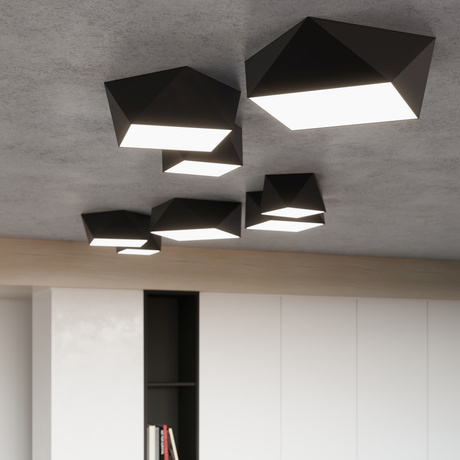 Plafond HEXA 45 NEGRO + 3x Bombilla LED E27 3000K Cálida 7,5W 620lm