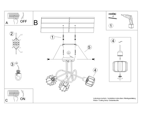 Lámpara de araña BELUCI 3S negra + 3 bombillas LED E14 3000K Cálida 7,5W 620lm