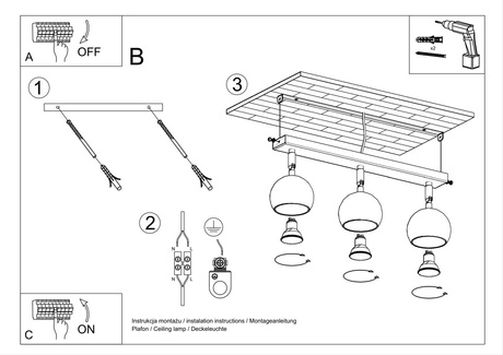 Plafond OCULARE 3 blanco + 3x Bombilla LED GU-10 4000K Fría 7W 630lm