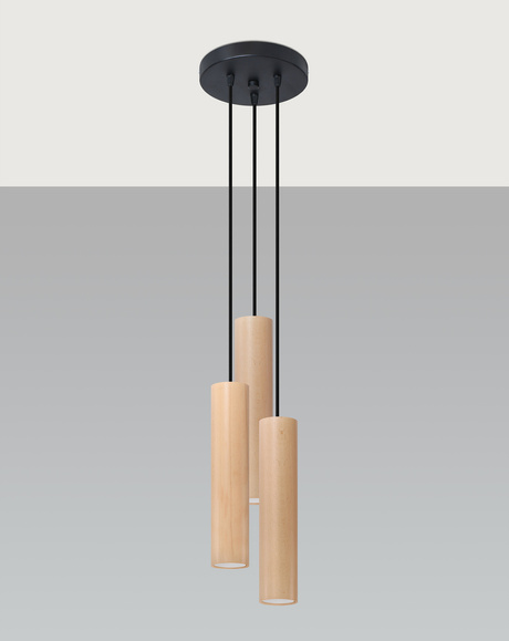 LINO 3P lámpara colgante madera natural + 3x LED GU-10 4000K Frio 7W 630lm bombilla