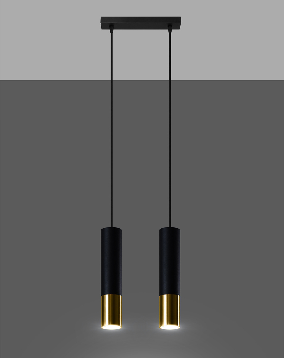 LOOPEZ 2 negro/oro lámpara colgante + 2x GU-10 3000K Cálido 7W Bombilla LED 620lm