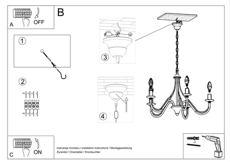 Lámpara de araña MINERWA 7 negra + 7x bombilla LED E14 3000K Cálida 7,5W 620lm