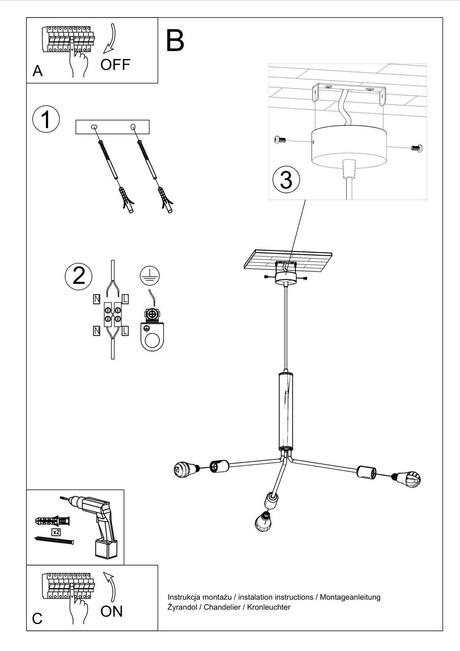 DUOMO Lámpara de araña 3D + 3 bombillas LED E27 3000K Cálida 7,5W 620lm