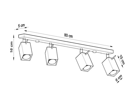 Plafond MERIDA 4L negro + 4x Bombilla LED GU-10 3000K Cálida 7W 620lm