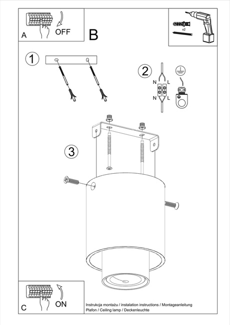 Plafond NESI negro + 1x bombilla LED GU-10 3000K Cálida 7W 510lm