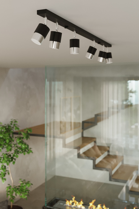 Plafond NERO 6 negro/cromo + 6x bombilla LED GU-10 3000K Cálido 7W 620lm