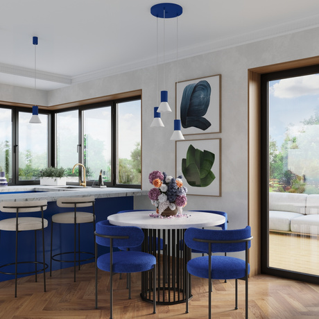 Lámpara colgante ESTRIA 3P blanco/ultramarino