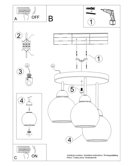 Araña ALINO 3 negro + 3x bombilla LED E27 3000K Cálido 7.5W 620lm