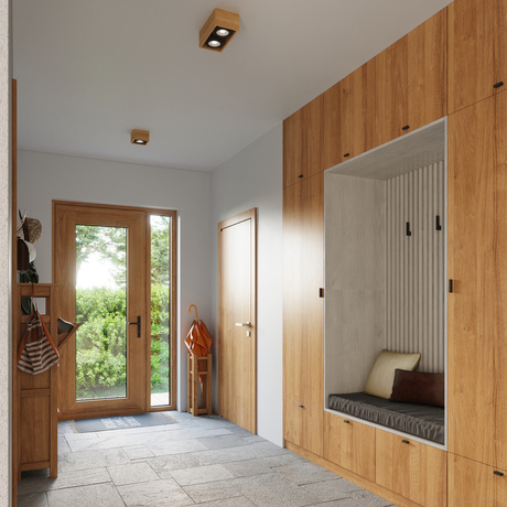 Plafond QUATRO 1 madera natural + 1x bombilla LED GU10 AR111 4000K FRÍO 12W 850lm