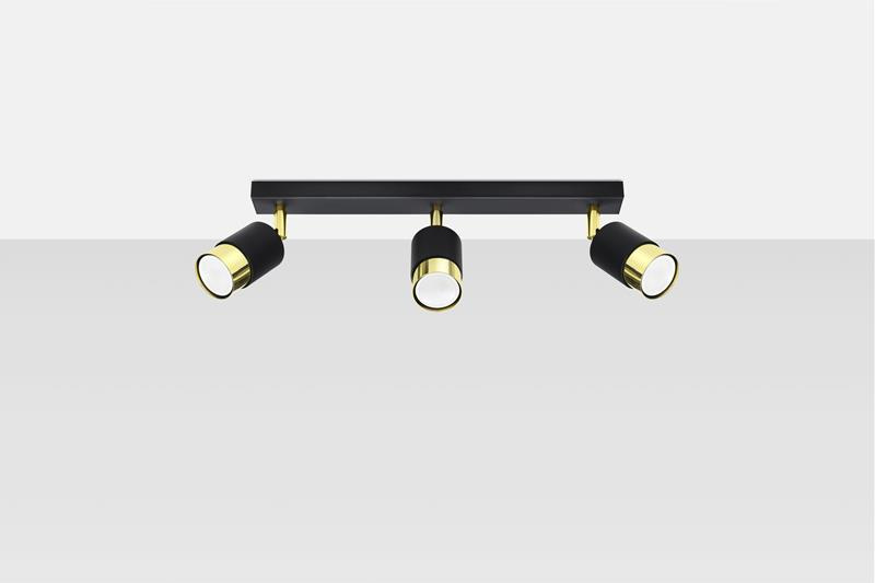 Plafond NERO 3 negro/oro + 3x bombilla LED GU-10 4000K Fría 7W 630lm