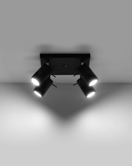 Plafond RING 4 negro+ 4x Bombilla LED GU-10 3000K Cálida 7W 620lm