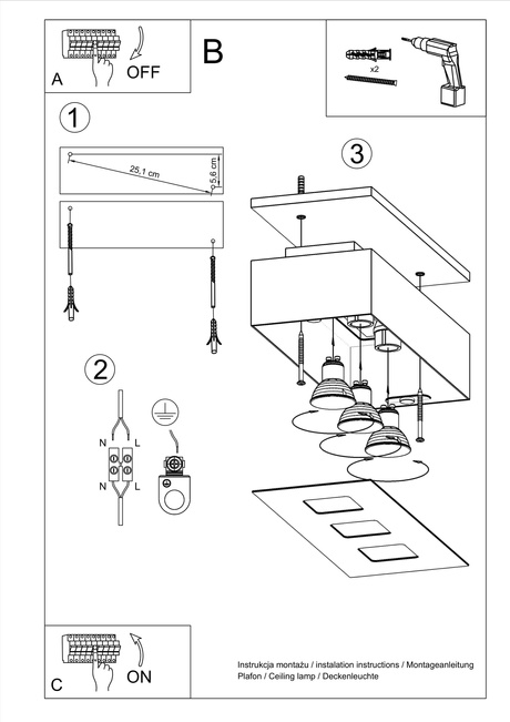 Plafond MONO 3 blanco + 3x Bombilla LED GU-10 3000K Cálido 7W 620lm